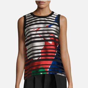 Hugo Boss Inyna Black Striped Sleeveless Crew Neck Blouse NWT